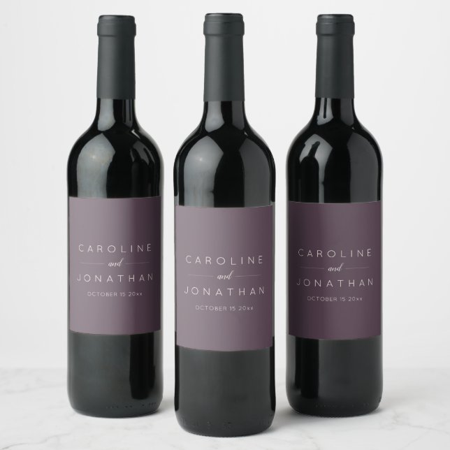 Minimalist Elegant Custom Wedding Fall Plum Wine Label (Bottles)