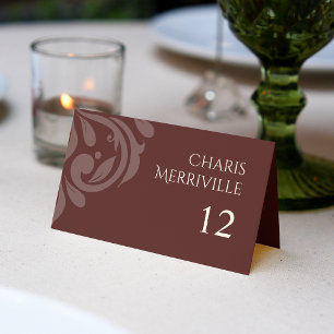 Minimalist Elegant Damask Photo Mahogany Wedding Place Card