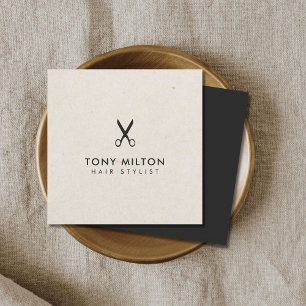 Minimalist Elegant Dark Beige Scissors Hairstylist Square Business Card