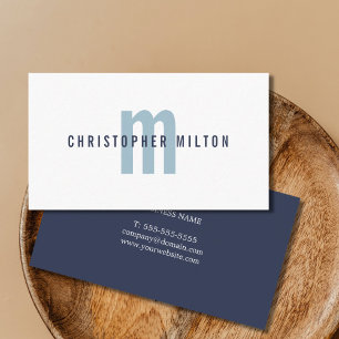 Minimalist Elegant Dark Blue Monogram Consultant Business Card