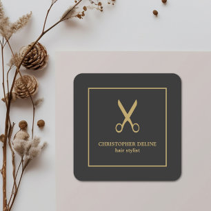 Minimalist Elegant Dark Faux Gold Scissor Square Sticker