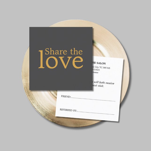 Minimalist Elegant Dark Grey Golden Bold Salon Referral Card (Creator Uploaded)