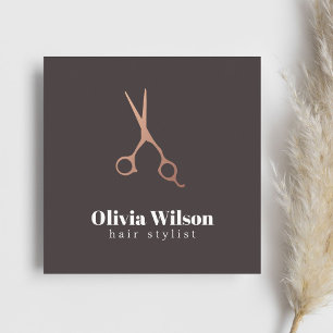 Minimalist Elegant Dark Grey Rose Gold Scissors Square Business Card