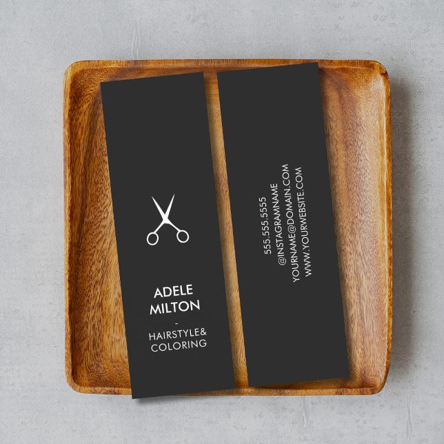 Minimalist Elegant Dark Grey White Hairstylist Mini Business Card (Creator Uploaded)