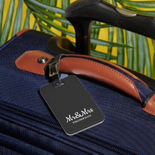 Minimalist Elegant Dark Grey White Mr&Mrs Luggage Tag