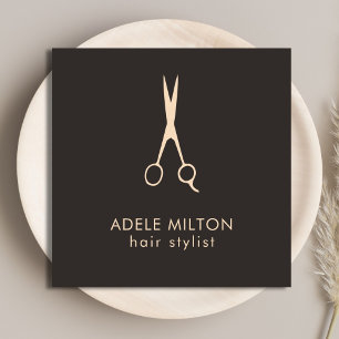 Minimalist Elegant Dark Rose Scissor Hairstylist Square Business Card