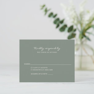 Minimalist Elegant Dark Sage Green Script Wedding  RSVP Card