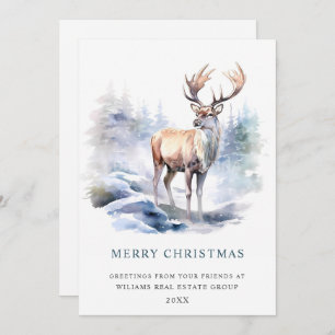 Minimalist Elegant Deer Christmas Tree Corporate Holiday Card