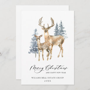 Minimalist Elegant Deer Christmas Tree Corporate Holiday Card