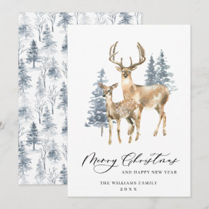 Minimalist Elegant Deer Christmas Tree Holiday Car Card