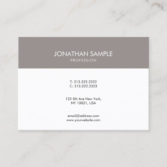Minimalist Elegant Design Brown White Plain Trendy Business Card (Front)