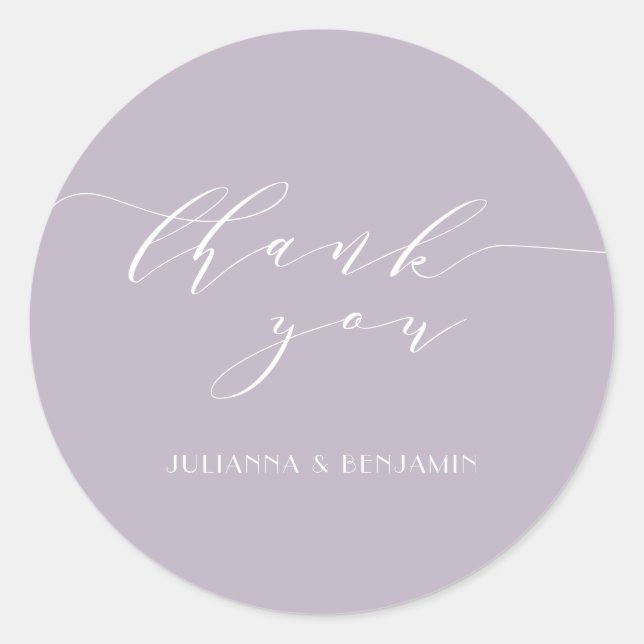 Minimalist Elegant Dusty Lilac Art Deco Wedding  Classic Round Sticker (Front)