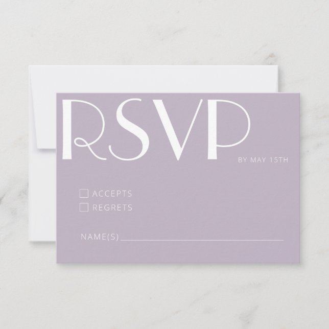 Minimalist Elegant Dusty Lilac Art Deco Wedding RSVP Card (Front)