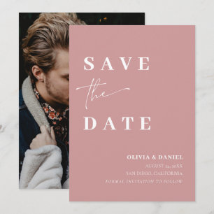 Minimalist Elegant Dusty Pink Photo Save the Date Invitation