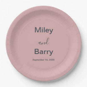 Minimalist Elegant Dusty Pink Wedding Paper Plate