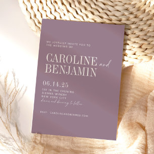 Minimalist Elegant Dusty Purple Wedding All in One Invitation