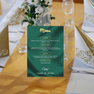 Minimalist Elegant Emerald & Gold Script Wedding Menu