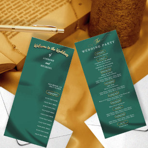 Minimalist Elegant Emerald & Gold Wedding Program 