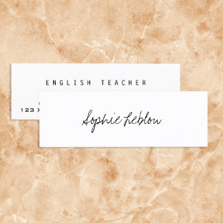 Minimalist elegant english teacher mini business card