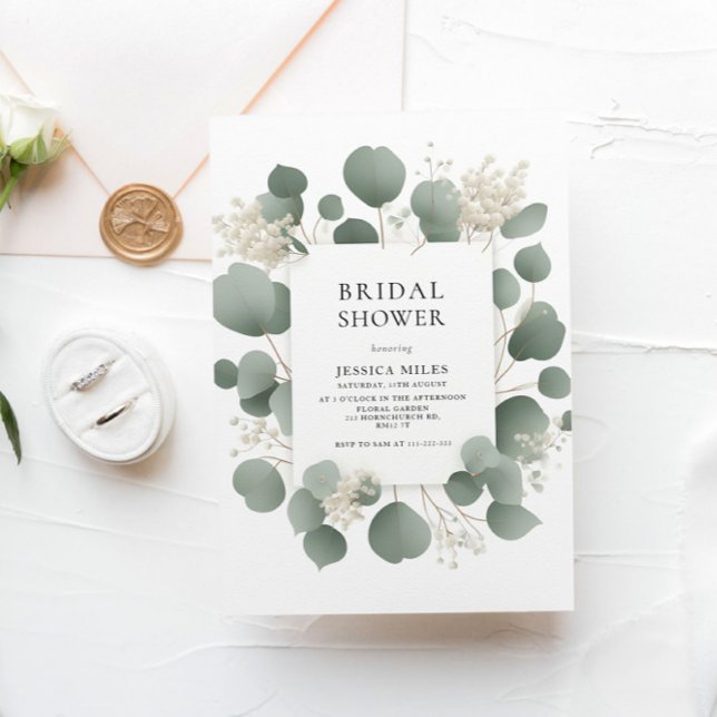 Minimalist Elegant Eucalyptus Bridal Shower Invitation (Creator Uploaded)