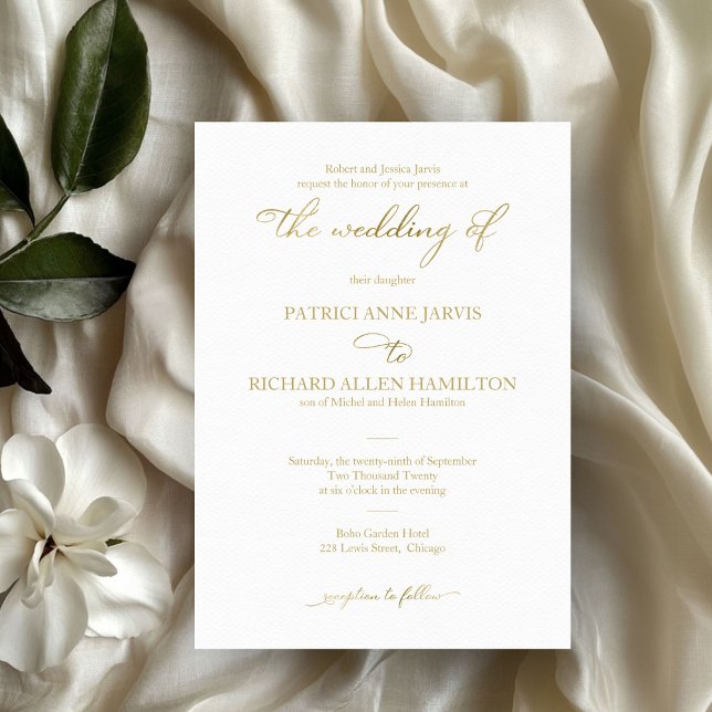 Minimalist Elegant Faux Gold Foil Script Wedding Invitation (Creator Uploaded)