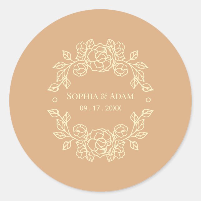 Minimalist Elegant Floral Beige Classic Round Sticker (Front)