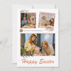 Minimalist Elegant Floral Easter Family 4 photo Holiday Card