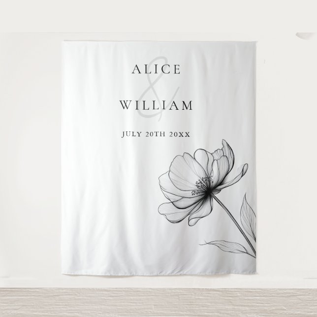 Minimalist Elegant Floral Photo Booth Backdrop Tapestry (Front)