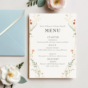 Minimalist Elegant Flowers Wedding Invitation Menu