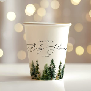 Minimalist elegant forest rustic baby shower paper cups
