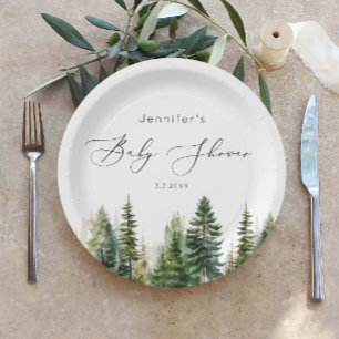 Minimalist elegant forest rustic baby shower paper plate