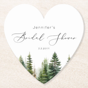 Minimalist elegant forest rustic bridal shower paper coaster
