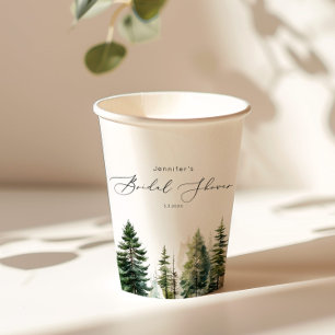 Minimalist elegant forest rustic bridal shower paper cups