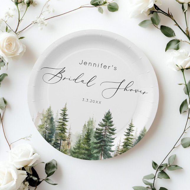 Minimalist elegant forest rustic bridal shower paper plate (Creator Uploaded)