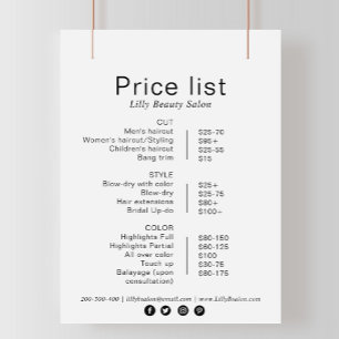 Minimalist Elegant Formal Beauty Salon Price List