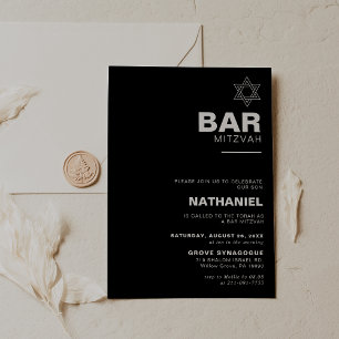 Minimalist Elegant Formal Black Bar Mitzvah   Invitation
