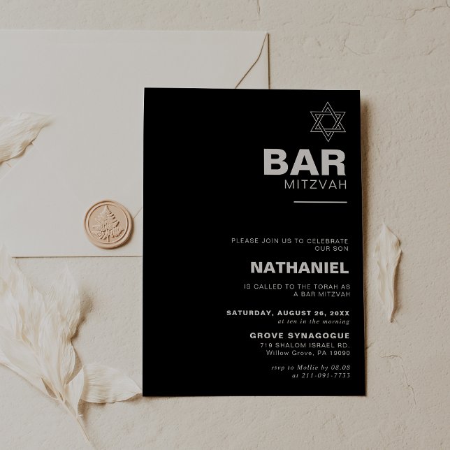 Minimalist Elegant Formal Black Bar Mitzvah   Invitation (Creator Uploaded)