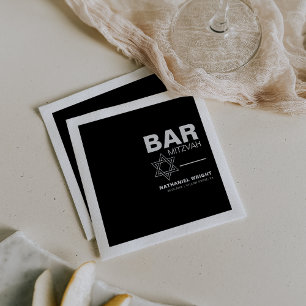Minimalist Elegant Formal Black Bar Mitzvah  Napkin