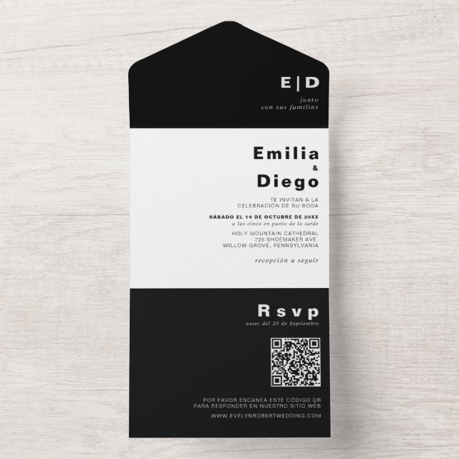 Minimalist Elegant Formal Black Boda Wedding   All In One Invitation (Inside)