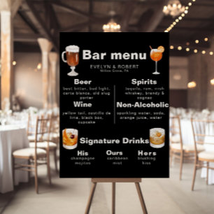 Minimalist Elegant Formal Black Wedding Bar Menu  Poster