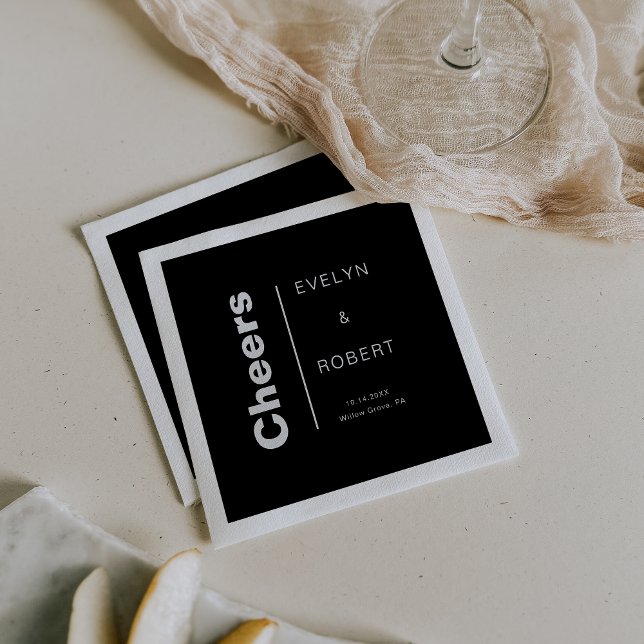 Minimalist Elegant Formal Black Wedding Cheers  Napkin (Creator Uploaded)