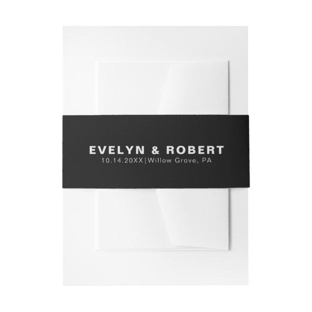 Minimalist Elegant Formal Black Wedding  Invitation Belly Band (Front Example)