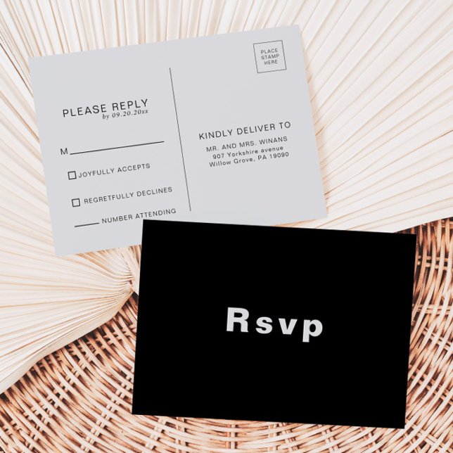 Minimalist Elegant Formal Black Wedding Rsvp   Postcard (Creator Uploaded)