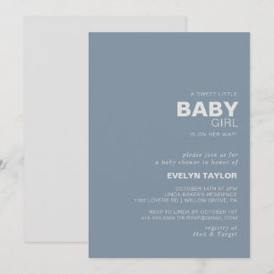 Minimalist Elegant Formal Blue Baby Girl shower   Invitation