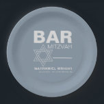 Minimalist Elegant Formal Blue Bar Mitzvah  Paper Plate<br><div class="desc">These minimalist elegant formal blue bar mitzvah paper plates are perfect for a simple religious celebration. The design a beautiful font in a blue white background to compliment your event.</div>