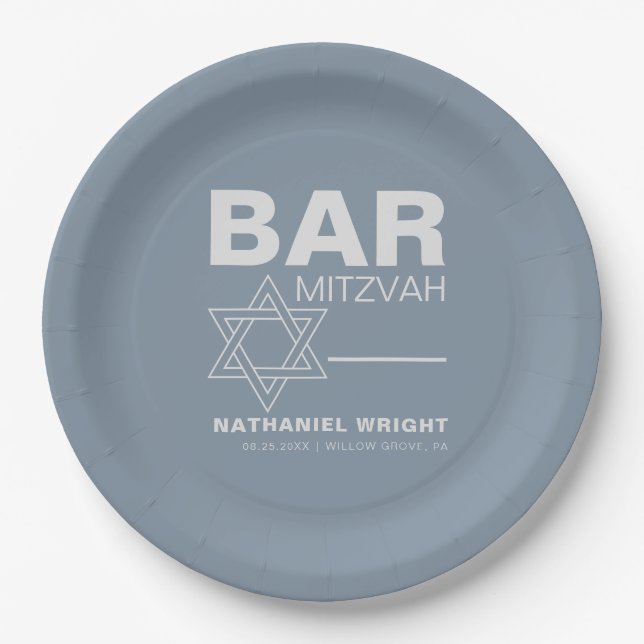 Minimalist Elegant Formal Blue Bar Mitzvah  Paper Plate (Front)