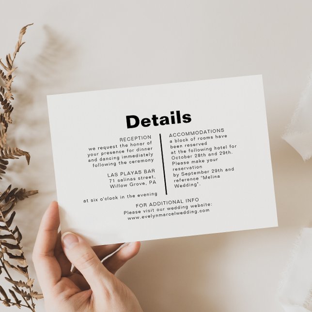 Minimalist Elegant Formal Wedding Details   Enclosure Card (Creator Uploaded)