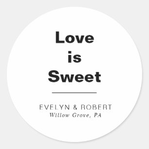 Minimalist Elegant Formal Wedding Love is Sweet   Classic Round Sticker