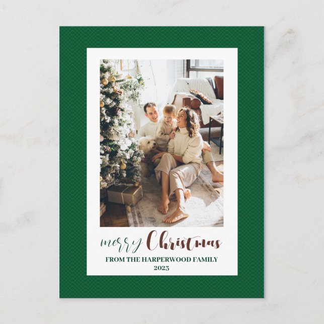 Minimalist Elegant Frame Family Christmas Photo Holiday Postcard (Front)