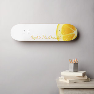 MINIMALIST ELEGANT FUN YELLOW LEMON FRUIT WHITE SKATEBOARD